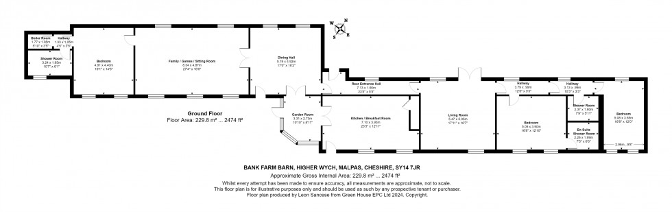 Floorplan for Large farmhouse, detached converted barn, land and outbuildings in Higher Wych