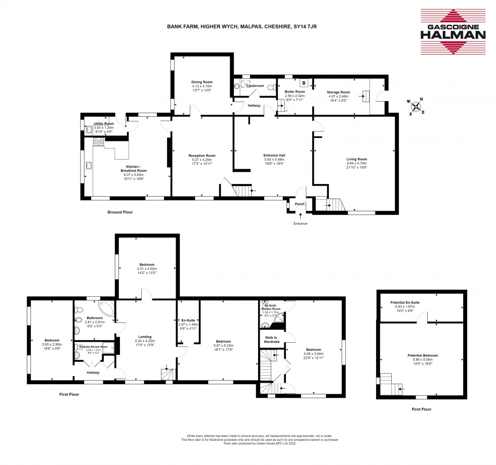 Floorplan for Large farmhouse, detached converted barn, land and outbuildings in Higher Wych