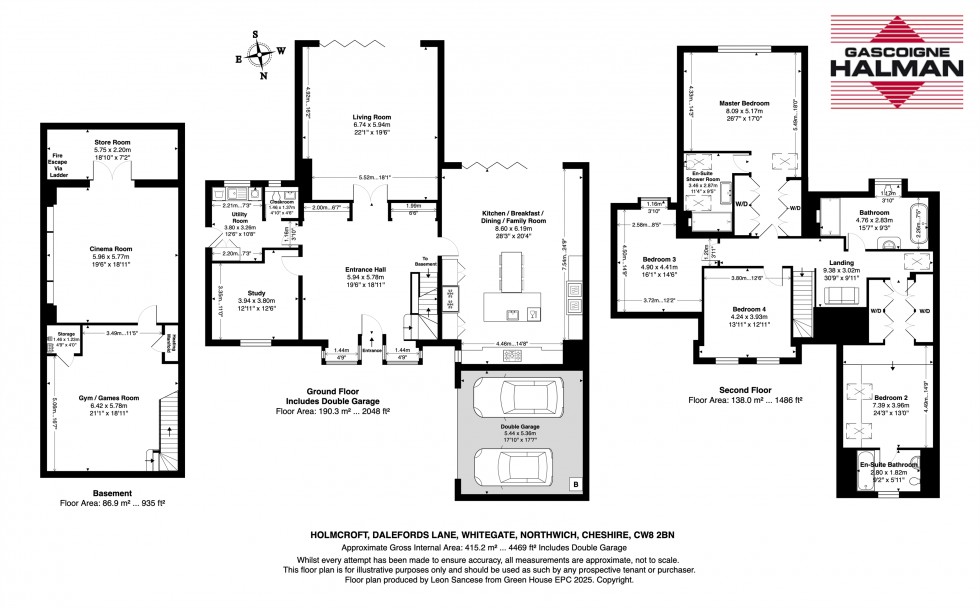 Floorplan for South facing 0.45 acre plot and 4469 square feet in Dalefords Lane