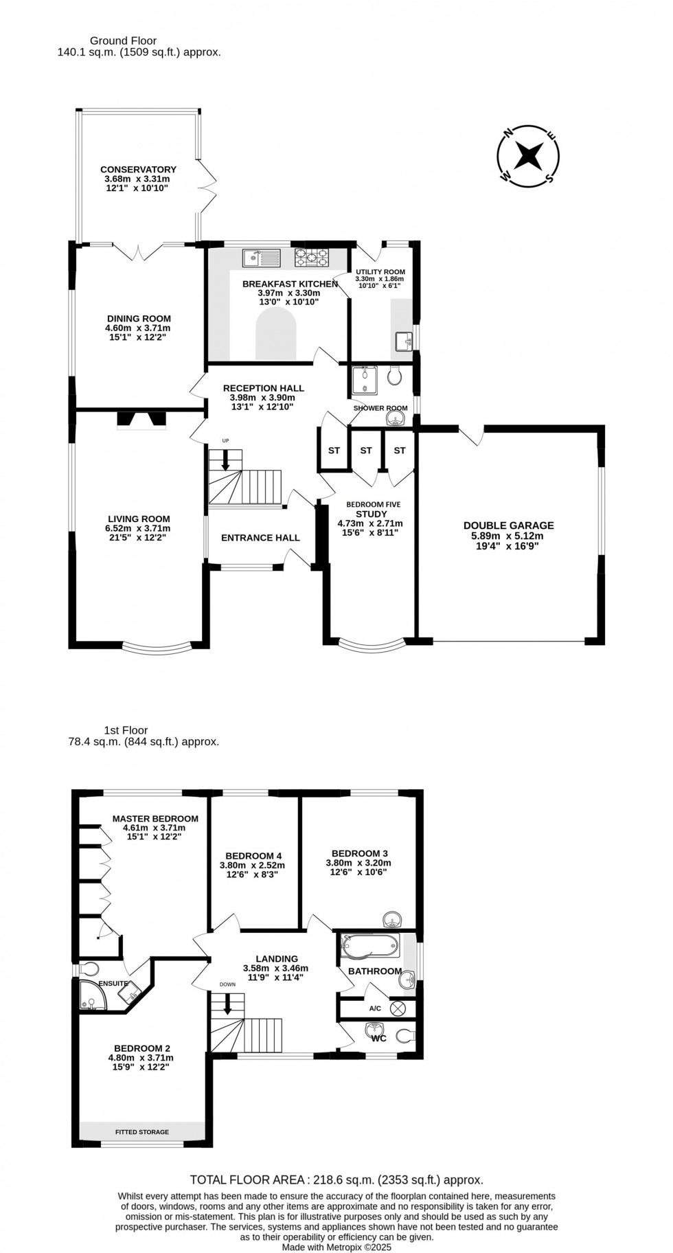 Floorplan for 25 Hadrian Way, large family home of 2300 square feet with very attractive garden 