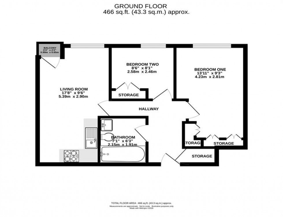 Floorplan for Apartment B, Quay 5,Ordsall Lane, Salford