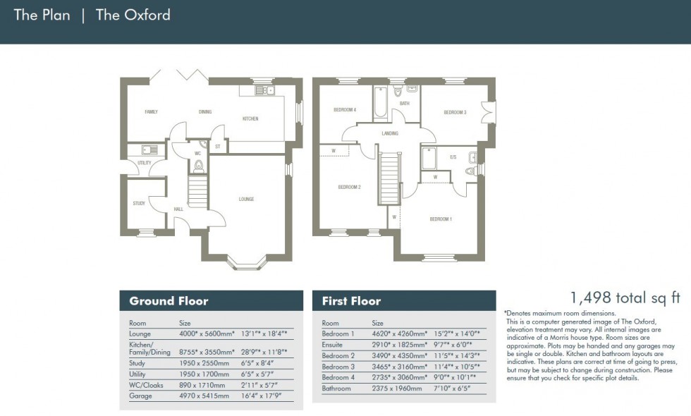Floorplan for The Oxford, Plot 1 Waters Edge, Preston On The Hill