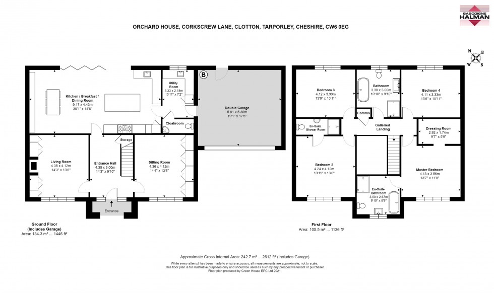 Floorplan for 2612 square feet, 0.30 acre in Clotton, just five minutes drive from Tarporley village