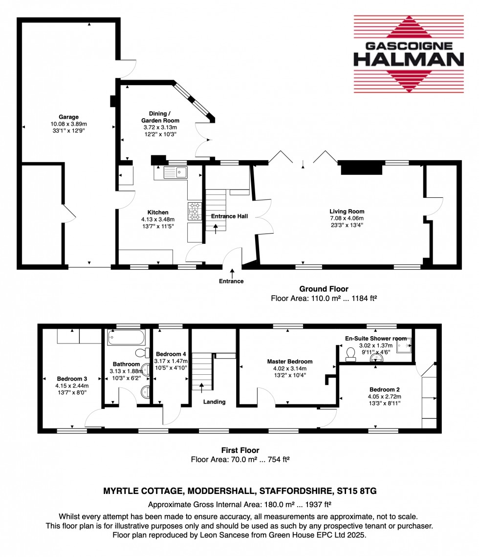 Floorplan for Myrtle Cottage, Moddershall