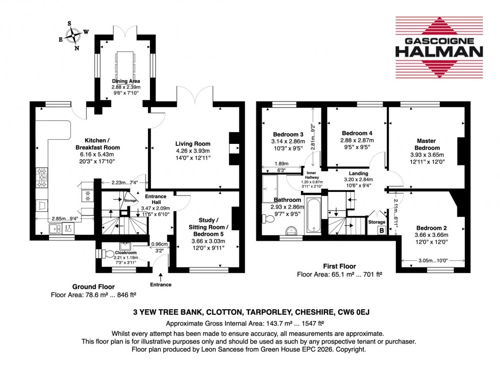 Floorplan for Yew Tree Bank, Clotton, CW6